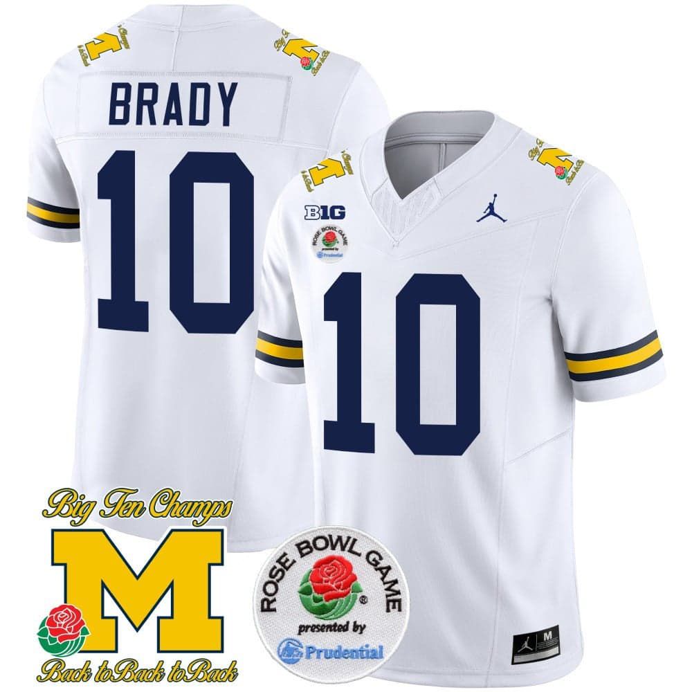 Men Michigan Wolverines #10 Brady White 2024 Rose Bowl Patch Vapor Limited NCAA Jersey